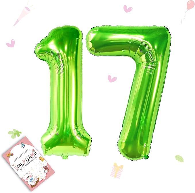 Smlpuame 40 inch Number Balloon 0-9 Green Large Number 17 Balloons,Digital Balloons for Birthday Party Celebration Decorations Supplies, Helium Foil Number Balloons for Wedding Anniversary