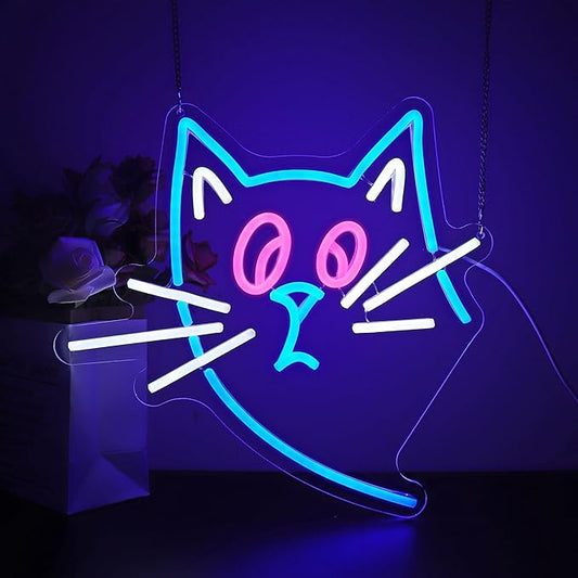 Cat Neon Sign - HSJNJKFU Cat Neon Signs for Wall Decor LED Light Signs for Man Cave Room Home Party Birthday Beer Signs - LED Neon USB Powered