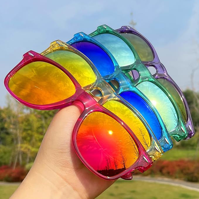 10/20 Pack Colored Sunglasses Mirrored Lens Bulk Party Glasses Classic Eyewear Birthday Beach Pool Unisex Adults