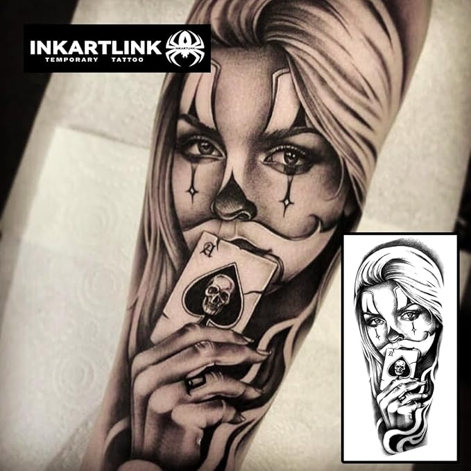 INKARTLINK 2 Sheets Extra large Semi Permanent Tattoos, Temporary Tattoos, Adult Art Designs, Waterproof, Realistic, No Adhesive, Non-Reflective, Lasts 1-2 Weeks ((Mexican Day of the Dead 1)