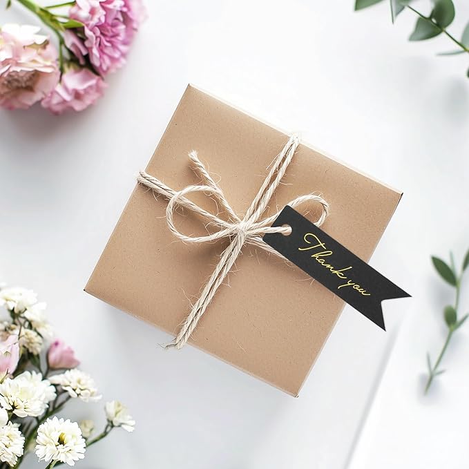 G2PLUS High-end Metallic Gold Thank You Tags, 100PCS 2.8'' x 0.8'' Gift Tags with String for Arts and Crafts,Gift Wrapping (Black)