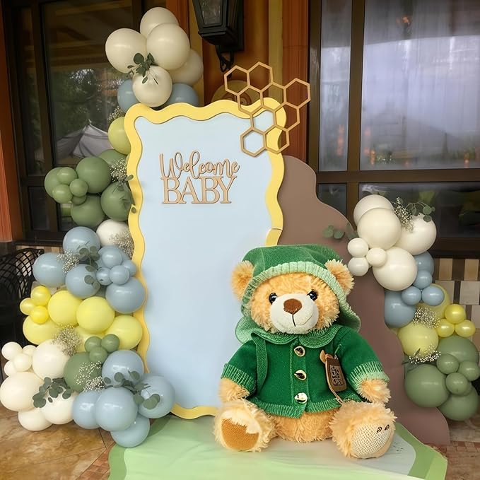 Sage Green Dusty Blue Yellow Balloons Set, 60Pcs 12 Inch Olive Green Macaron Yellow Slate Blue White Sand Cream Latex Balloons for Birthday Wedding Baby Shower Wild One Party Deocrations Supplies