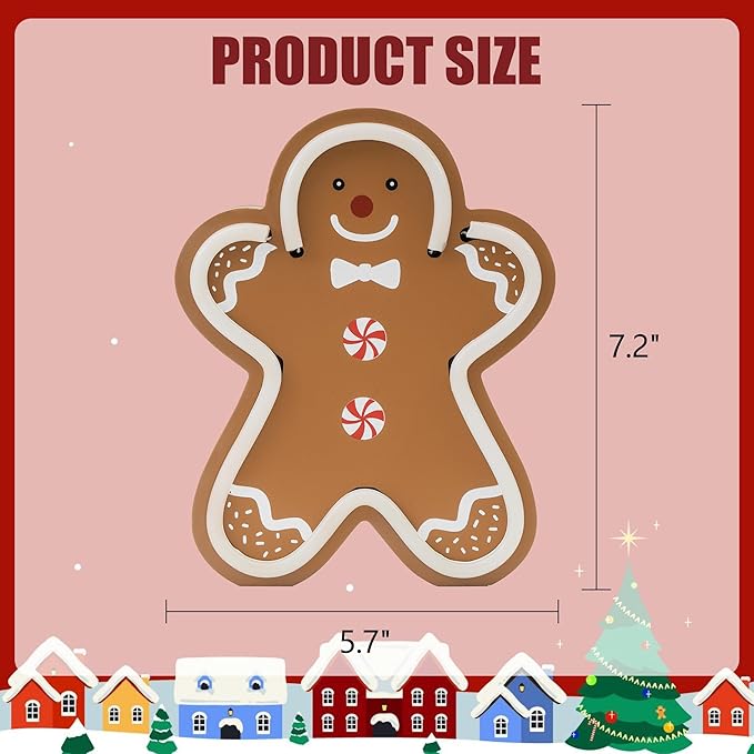 Gingerbread Christmas Decorations for Home LED Lighted Christmas Gingerbread Decor Farmhouse Wooden Tiered Tray Signs Rustic Holiday Table Sign Kitchen Xmas Party Mantel Gift Winter