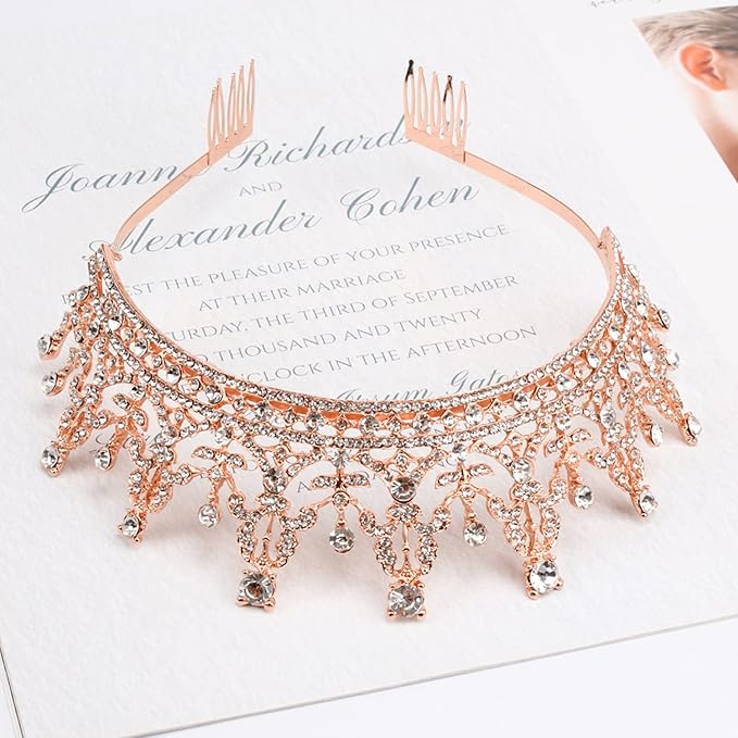 COCIDE Rose Gold Tiara and Crown for Women Birthday Headband for Girls Crystal Queen Hairpiece Bride Hair Accessories for Party Bridesmaids Wedding Halloween Costume Cosplay Christmas Gifts