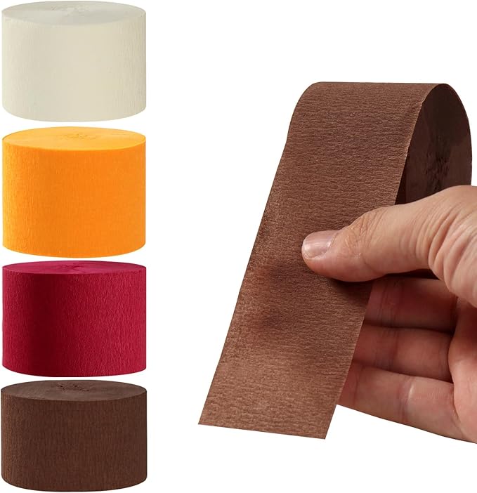 Beige-Orange Brown Fall Party-Decorations Streamers - 8 Rolls Boho Neutral Autumn Baby Shower Thanksgiving Harvest Crepe Tissue Paper Streamer,Birthday Bridal Engagement Wedding Garland Decor Panduola