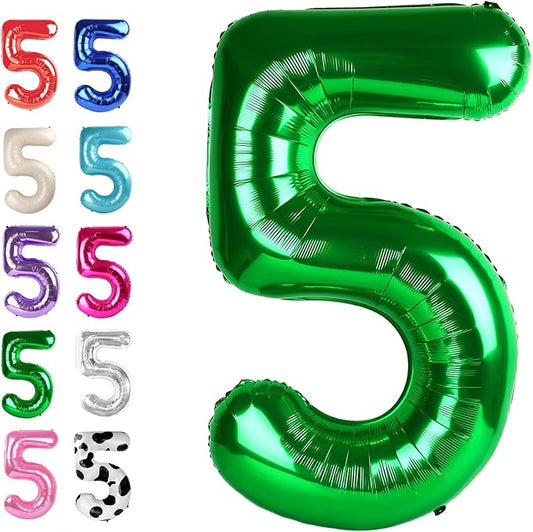 Green 40 Inch Large Number 5 Birthday Balloon, Five 5th 15 25 35 50 55 Birthday Celebration Decorations, Foil 5 Mylar Helium Number 5 Balloons Girl Boy Anniversary Party Supplies