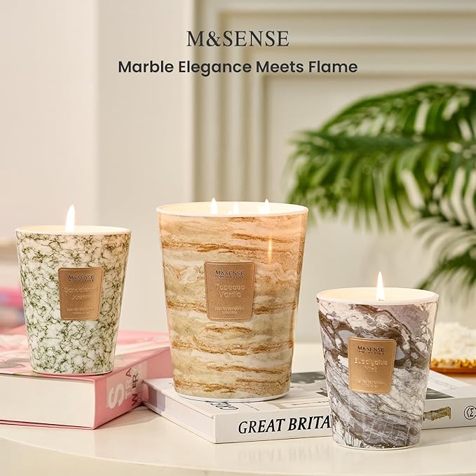 M&SENSE Extra Large Candle 35oz 150H SandalwoodJasmin Scented, 3 Wick Highly Scented Jar Candle, XL Large Christmas Gift Candle for Women, Long Lasting Burning for Holiday, Thanksgiving, Christmas