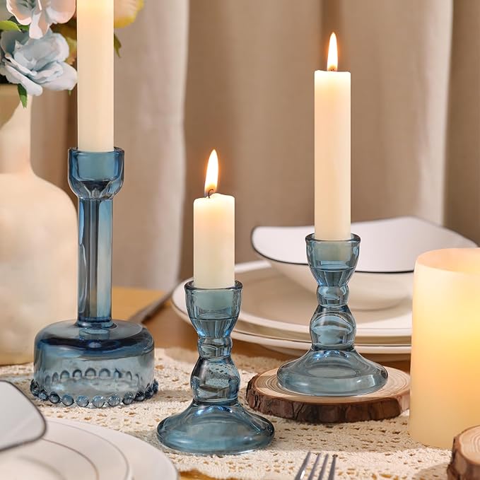 Circle Candlestick Holders Bulk, 6 Pcs Blue Combination Candle Holders Set, Crystal Candle Holders for Wedding, Table Centerpiece, Home Decoration