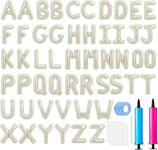 LIOZEOKUN Letter Balloons 16 Inch Alphabet A-Z Mylar Foil Balloons 2 Set for Wedding Birthday Party Decoration Banner Custom Phrase 52 Pcs