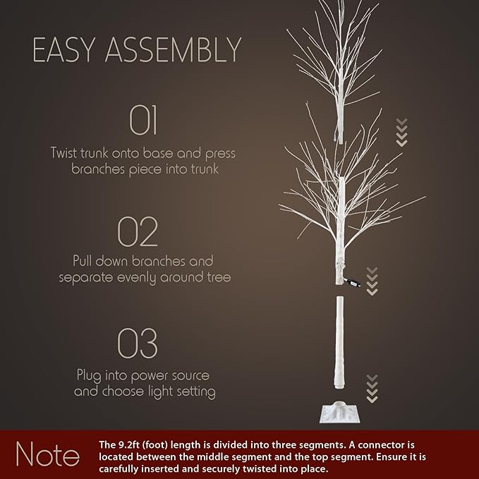 Baquler 1 Pack Lighted Birch Tree - Large Christmas Warm-White LED 8 Mode Light Birch Tree Decoration Set for Thanksgiving Holiday Fall Winter Party Decor, Indoor & Outdoor (9.2 ft)