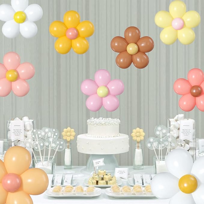 16 Set Daisy Flower Balloons DIY Kit,Multicolor Latex Balloon Flower Balloons Party Decorations for Birthday Baby Shower Wedding Anniversary Groovy Fairy Retro Hippie Theme Decor