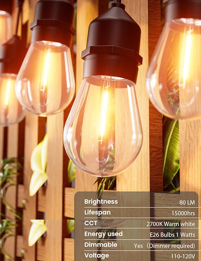 Svater Outdoor String Lights Led 105FT, Commercial Grade Patio Light with 1W Dimmable S14 Shatterproof Bulbs, ETL Listed Heavy-Duty Outside Waterproof Cafe Bistro Market Lighting Warm White