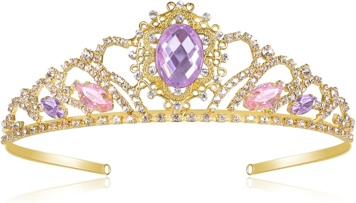 Princess Dress Up Accessories Tiara Crown Sparkle Gold Crown for Birthday Christmas Halloween Cosplay