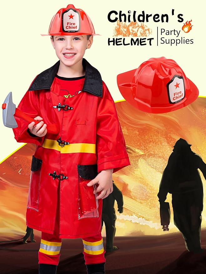 100 Pack Kids Firefighter Hats Children Fire Helmet Fireman Cosplay Hats for Dress up Firefighter Halloween Costume