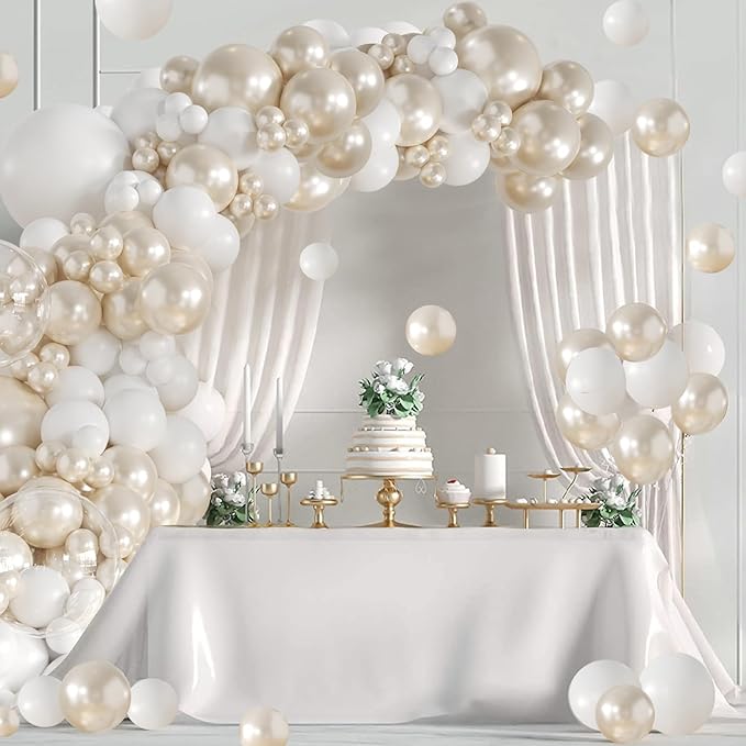 Pearl White Balloon Arch Kit 101Pcs Double Stuffed Pearl Balloons Garland Arch Kit Including Pearl White Clear Balloons for Wedding Bridal Shower Engagement Baby Shower Birthday Party Decorations