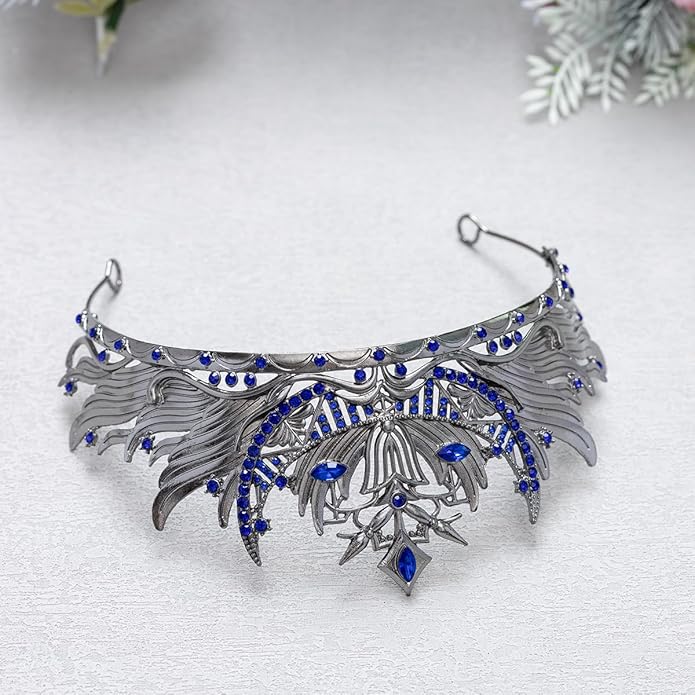 Gothic Red Crystal Flame Wing Tiara Crown for Women Girls, Halloween Cosplay Dark Queen Headpiece, Vintage Rhinestone Headband for Masquerade Party Wedding Prom Stage Accessories