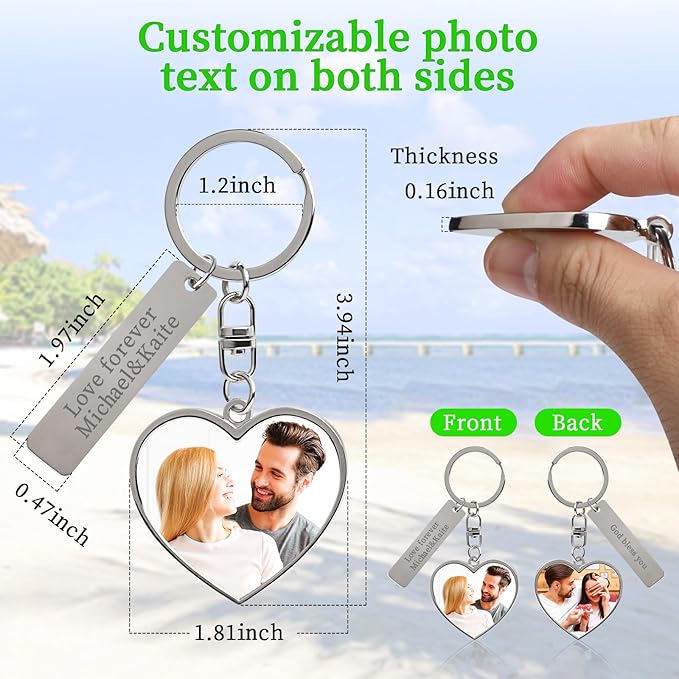 Double Side Custom Keychain with Picture Personalized Engraving Photo Text Customized Gifts for Men Women