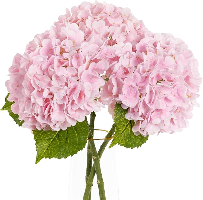BonBloom's 3 Pcs Pink Hydrangea Artificial Flowers,21" Latex Hydrangeas with Stems,Fake Real Touch Flowers for Wedding Table Centerpieces Floral Arrangement Home Decor