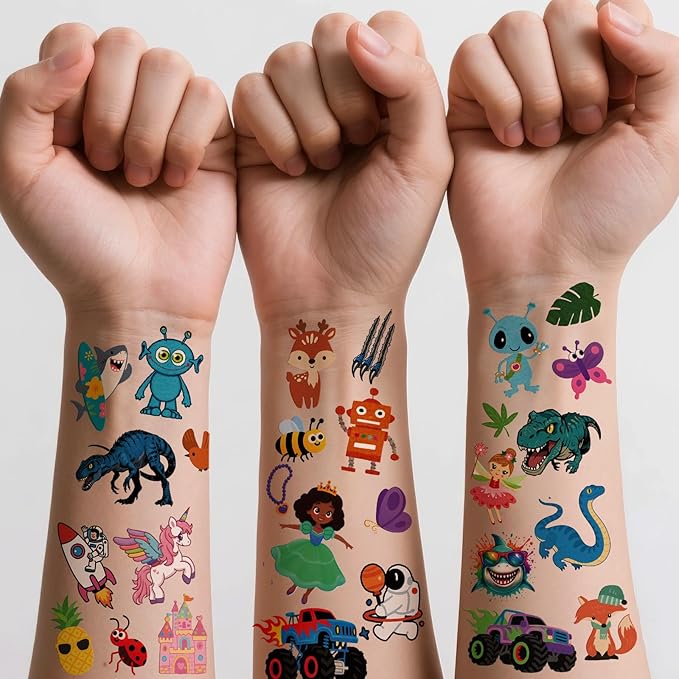 326+ PCS 60 Sheets Mixed Styles Temporary Tattoos for kids - Cute Watercolor Animals Tattoos Stickers with Mermaid Truck Dinosaur Space Pirate for Girls Boy Body Arm Birthday Party Supplies Gifts