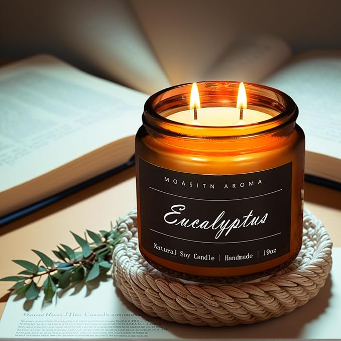 MOASITN Eucalyptus Large Heavenly Scented Candles for Home|19oz 100h Long Lasting Clean Burn|Natural Soy Aromatherapy Candle|2 Wick Jar Candle for Women,Men as Relaxing,Birthday,Housewarming Gifts