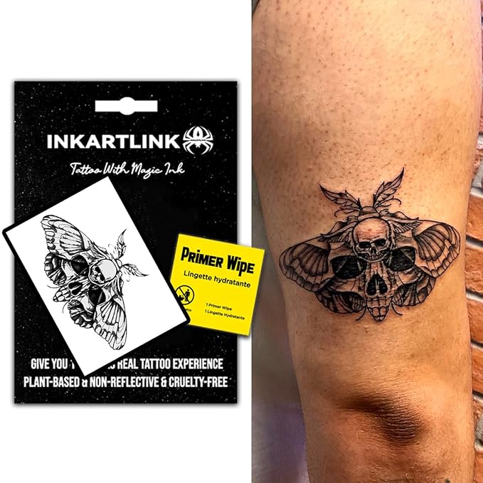 INKARTLINK Temporary Tattoo, Magical Tattoo Lasts 7-15 Days, Waterproof and Non-reflective, Exquisite Packaging, Unique Design(Skull Moth)