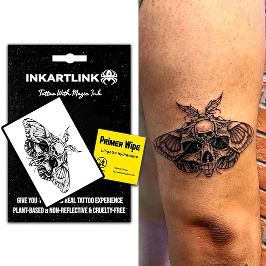 INKARTLINK Temporary Tattoo, Magical Tattoo Lasts 7-15 Days, Waterproof and Non-reflective, Exquisite Packaging, Unique Design(Skull Moth)