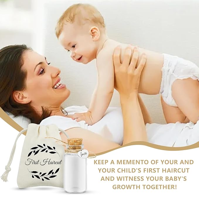 Baby First Haircut/Curl Keepsake Glass Bottle with Cork, Jar for Fetal Hair Storage and Memorial, Gift for Newborn Christening Baby Shower, Comes with Gift Bag (Love)