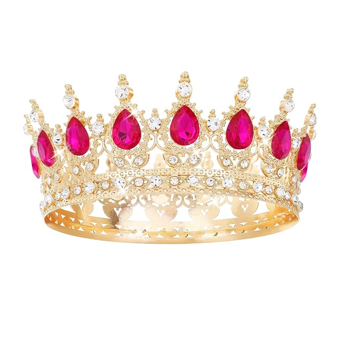 Hot Pink Crown for Women Crystal Tiara and Queen Crown for Girl Wedding Headband for Bride Hair Accessories for Costume Birthday Party Cake Decoration Prom