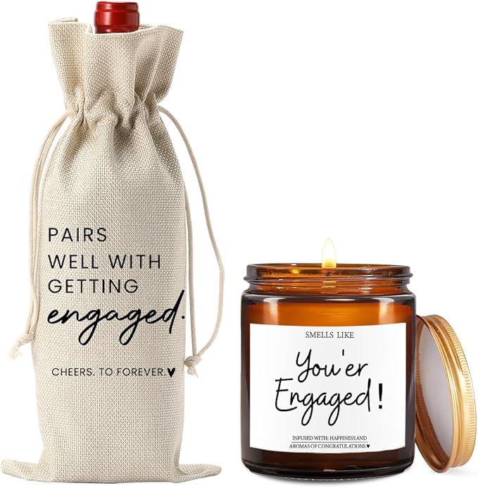 Engagement Gifts for Couples Her Engagement Party Decorations Gift for Couple Wine Bag Scented Candles Set Pairs Well with Getting Engaged Gifts Wine Bottle Bag Smell Like You're Engaged