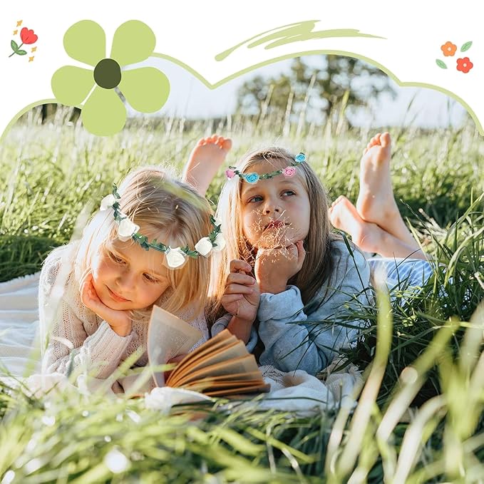 AmFor 11 Pcs Multicolor Rose Flower Wreath Crown Headband Garland Headpiece for Music Festival Celebration Beach Wedding Party