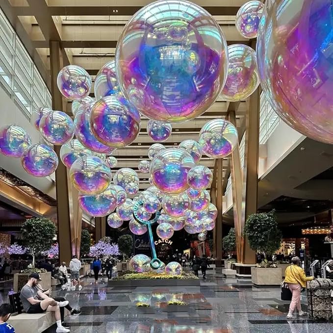 Inflatable Mirror Ball,Silver & Gold & Iridescent Giant Mirror Balloon,Big Shinny Balls,Reusable PVC Hanging Disco Sphere For Party & Wedding & Event Decoration (Iridescent, 39in 3.3ft 1m)