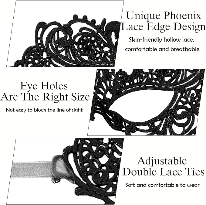 Erythem Masquerade Mask for Women, Venetian Lace Masquerade Mask for Halloween Mardi Gras Costume Party, Fit for Adult