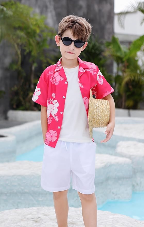 Cromoncent Matching Hawaiian Outfits for Family, Dad and Son Matching Luau Beach Tropical Shirts Mommy Daughter Tropical Sets
