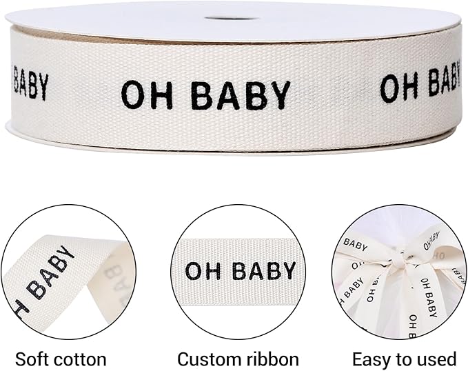 Ribest Cotton Oh Baby Ribbon, 5/8 inch × 10 Yard, Natural Cream Ribbon for Wrapping Crafts Bows Birthday Decoration