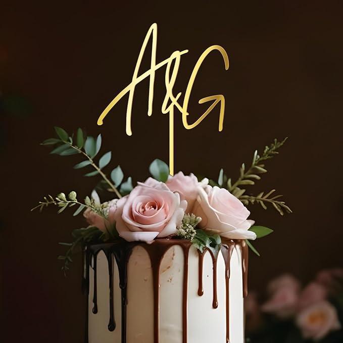 Wedding Cake Topper Custom Bride Groom Name Initials Personalized Cake Decoration Anniversary Engagement Cake Topper in Acrylic D3 (Stadella)