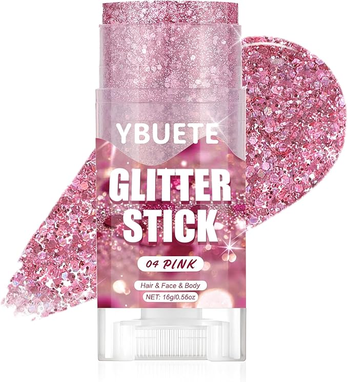 Pink Face and Body Glitter Stick for Sparkling Makeup, Hair Glitter Accessories for Women, Highlighting Stick for Fairy Dust Makeup, Cheerful Face Glitter for Festive Parties and Carnivals