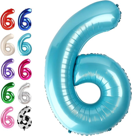 40 Inch Pearl Blue Mylar Foil Number 6 Birthday Balloon, Digital Balloons for 6 16 Boy Girl Party Decorations Supplies, Big Helium Balloon Numbers for 26 36 46 60 Men Women Anniversary