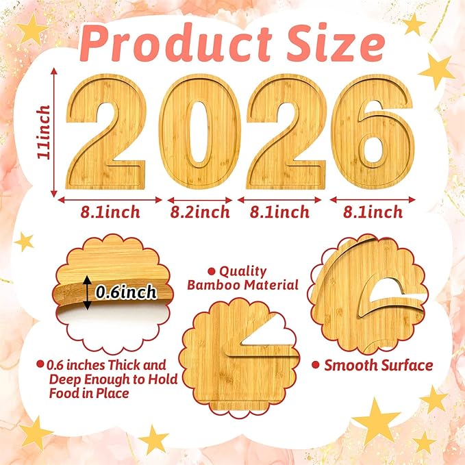 4 PCS 2026 Charcuterie Boards Wooden Numbers Fillable Boxes Reusable Christmas Serving Tray for Party Tabletop Decoration Fruits Platters Dish Plates for Birthday Wedding 2026 New Year Holiday Supply