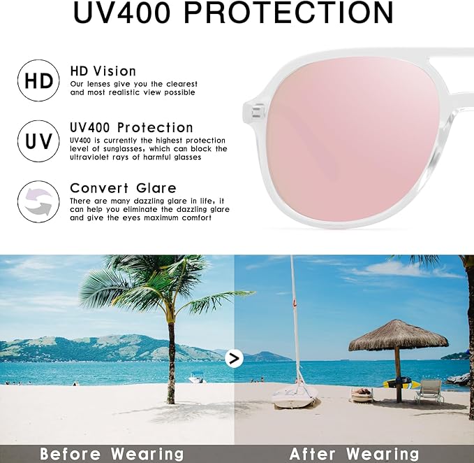 YDAOWKN Retro Square Aviator Sunglasses for Womens Mens Vintage 70s Double Bridge Sun Glasses