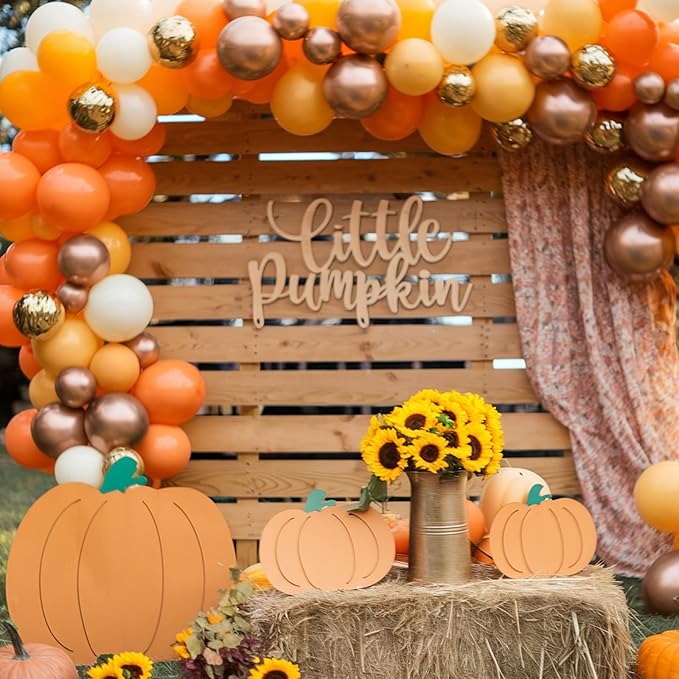 Fall Balloon Arch Kit, Orange balloon arch Thanksgiving Balloon Arch Garland with Sand Gold Burnt Orange Balloons for Birthday Little Pumpkin Wedding Fall Baby Shower Decorations
