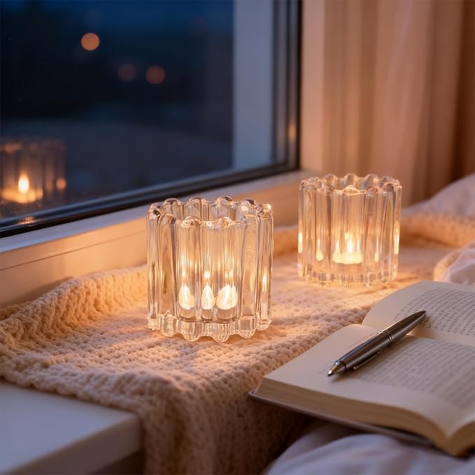 16 Pcs Glass Tealight Candle Holders Clear Votive Candle Holders Vintage Candle Holder for Table Centerpiece Wedding Baby Shower Christmas Dining Party Decor