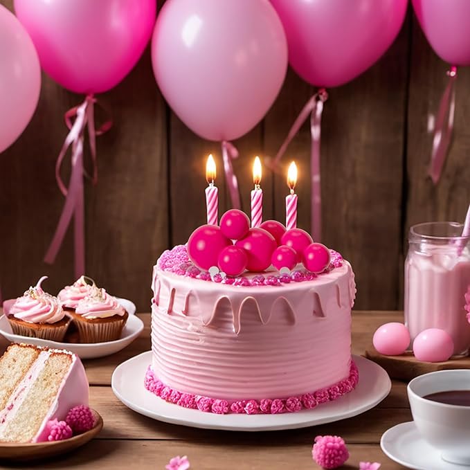 ASTARON 20 Pcs Ball Cake Topper Decorations Mini Balloons Cake Topper Sticks Hot Pink Balls Cake Picks Cake Topper Balls Cake Decorations for Wedding Birthday Cake Decorations