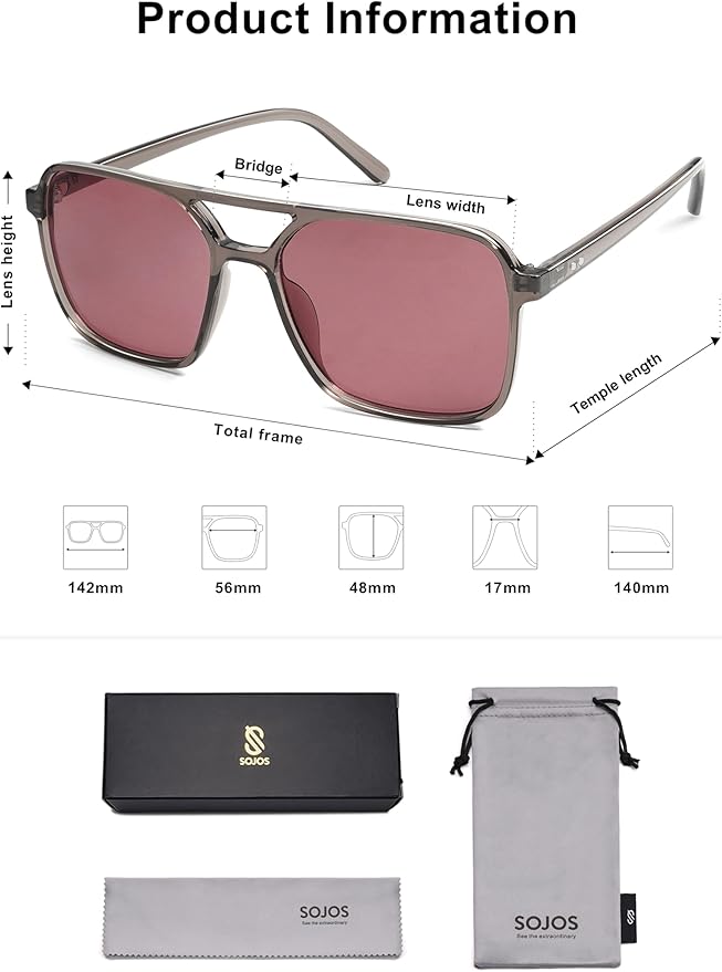 SOJOS Trendy Vintage Aviator Square Sunglasses For Womens Mens Retro 70s UV400 Women Sun Glasses SJ2327