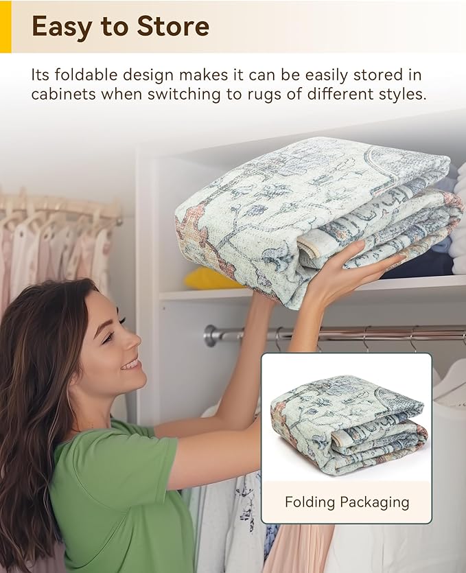 Area Rugs 4'x6' Washable Non-Slip, Floral Vintage Distress Print Pattern Medallion Carpet for Living Room Bedroom Dining Room, Light Yellow Carbon Grey Orange