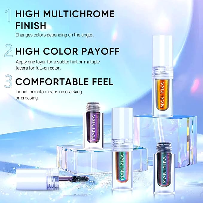 MAKI YIKA 3Pc Glitter Eyeshadow Liquid Multichrome Eyeshadows Long Lasting, Metallic Chameleon Eye Shadow Smudgeproof Holographic Eye Topper Glitters (#1+6+7)