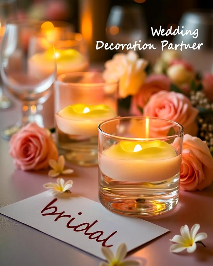 12 Pack 2.3” Flameless LED Floating Candles, Water-Activated Battery Operated Floating Candle with180+ Hours Runtime for Cylindrical Vase, Pool, Fountain - Ideal for Wedding, Party Decoration