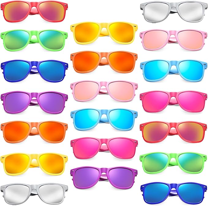 Pibupibu 10/20 Pack Neon Sunglasses for Women Men Bulk, Wholesale 80s Retro Colorful Mirrored Party Glasses Adult Unisex