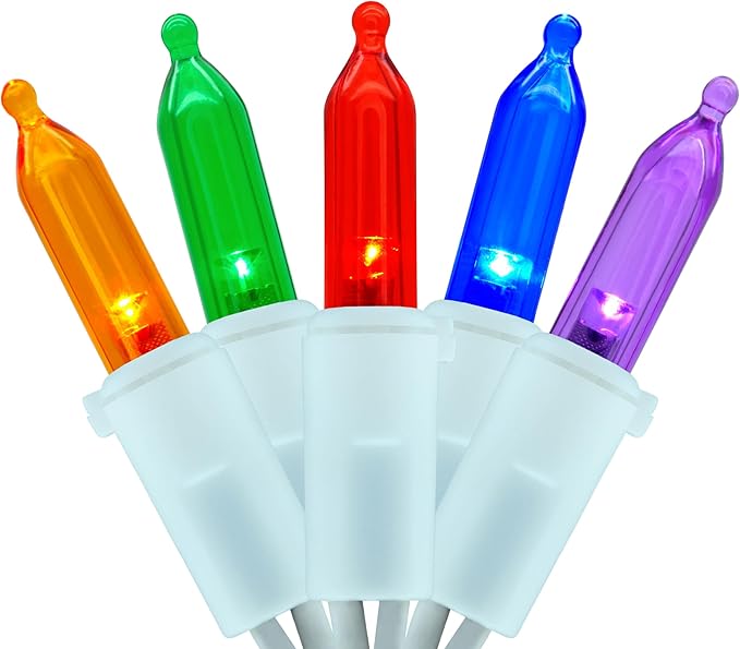 YULETIME 200 Multicolor LED Christmas Lights with White Wire, Pack of 2 Strands 33 Feet 100 Lights UL Certified Holiday String Light Set