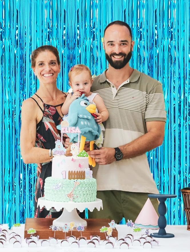 2 Pcs 3.2ft x 8.2ft Shiny Blue Metallic Tinsel Foil Fringe Curtain Photo Booth Backdrop for Birthday Wedding Holiday Bridal Shower Baby Shower Bachelorette Party Decorations
