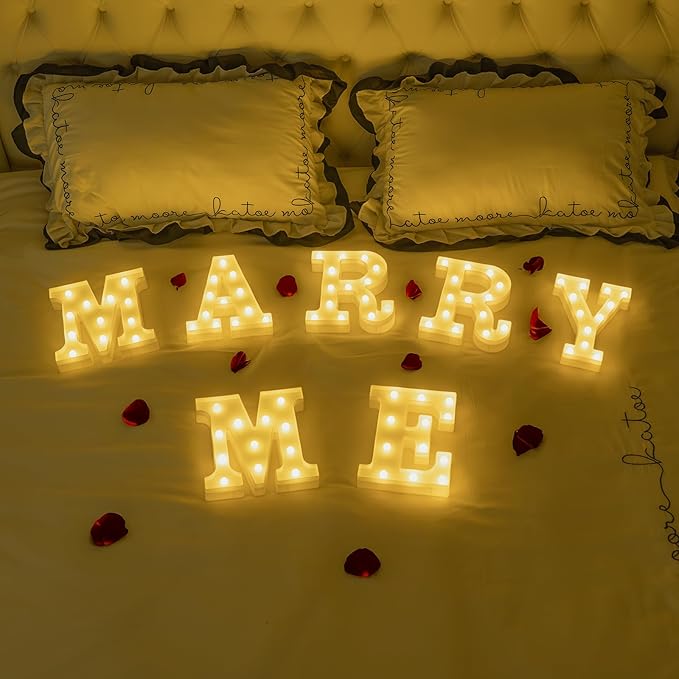 Foaky LED Letter Lights Sign Marquee Light Up Letters Sign for Night Light Wedding/Birthday Party Battery Powered Christmas Lamp Home Bar Decoration(M)